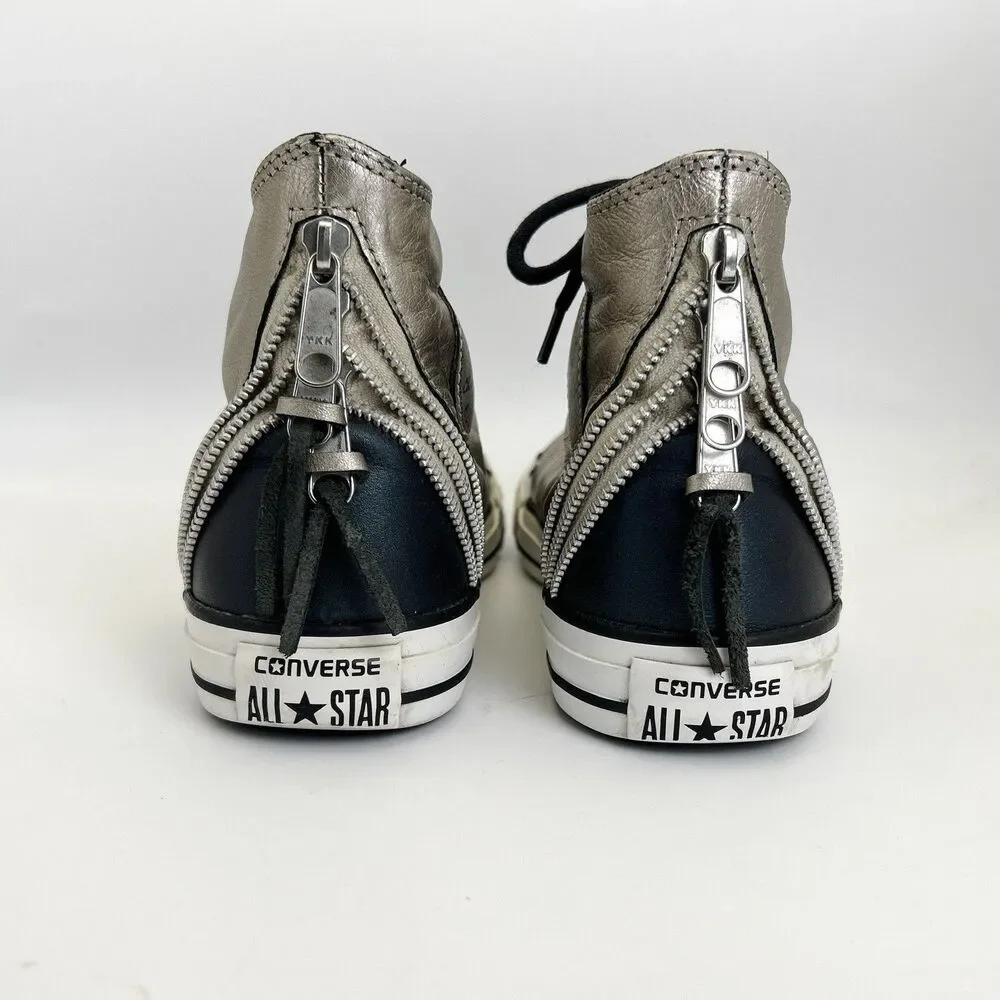 Converse Chuck Taylor All Star Tri-Zip Sneakers Womens Sz 10 Silver Leather